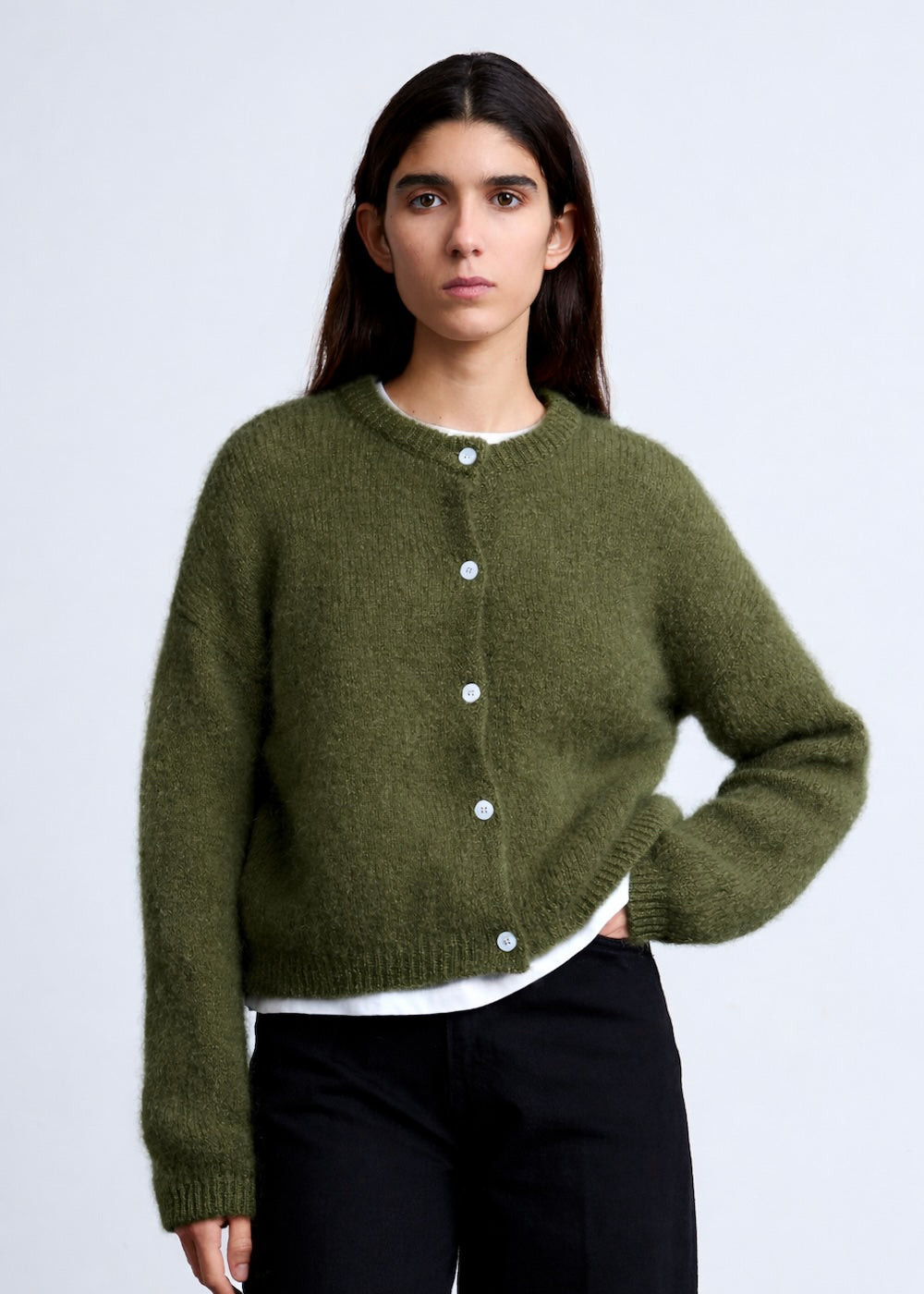 Cardigan Olivia en mohair olive Surprise - photo 1