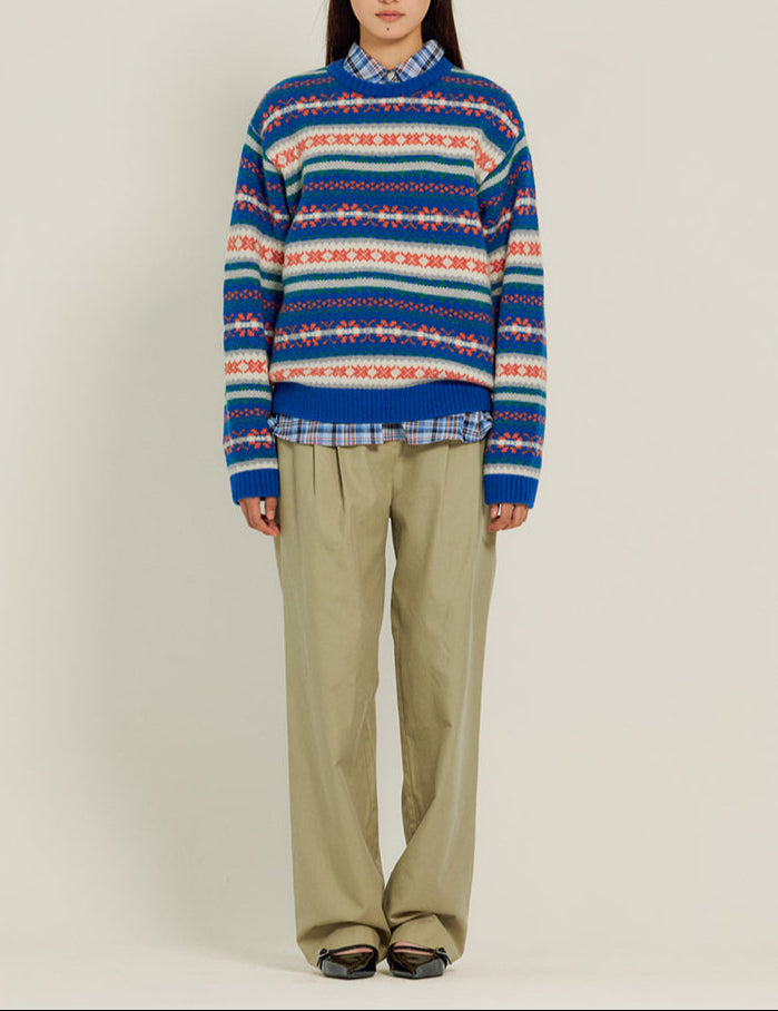 Pull Jacquard Grandpa Knit - Sienne