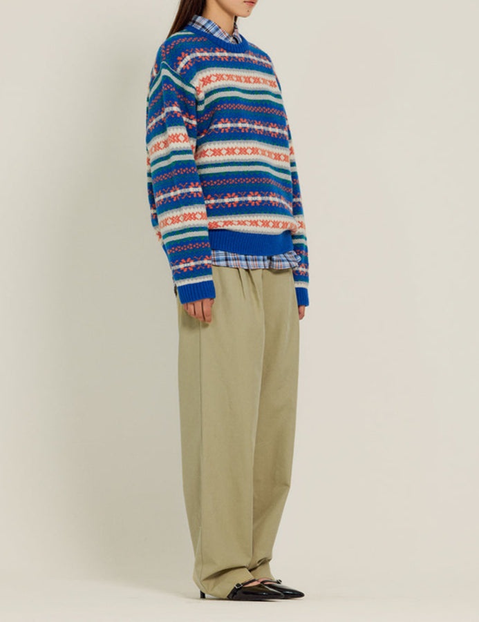 Pull Jacquard Grandpa Knit - Sienne