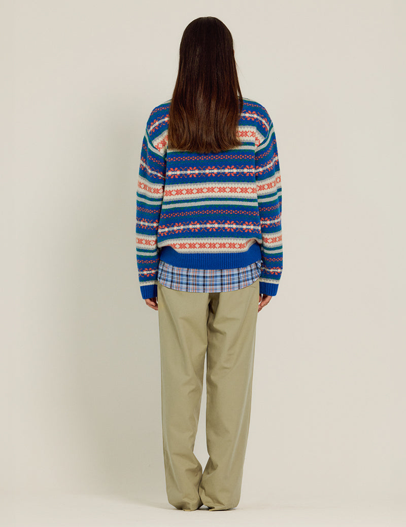 Pull Jacquard Grandpa Knit - Sienne