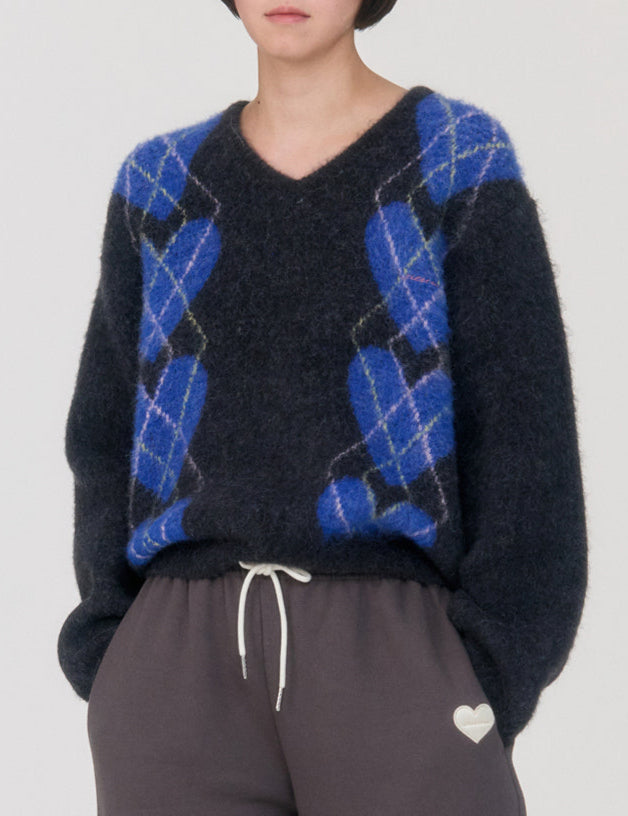 Pull Heart Argyle - Sienne