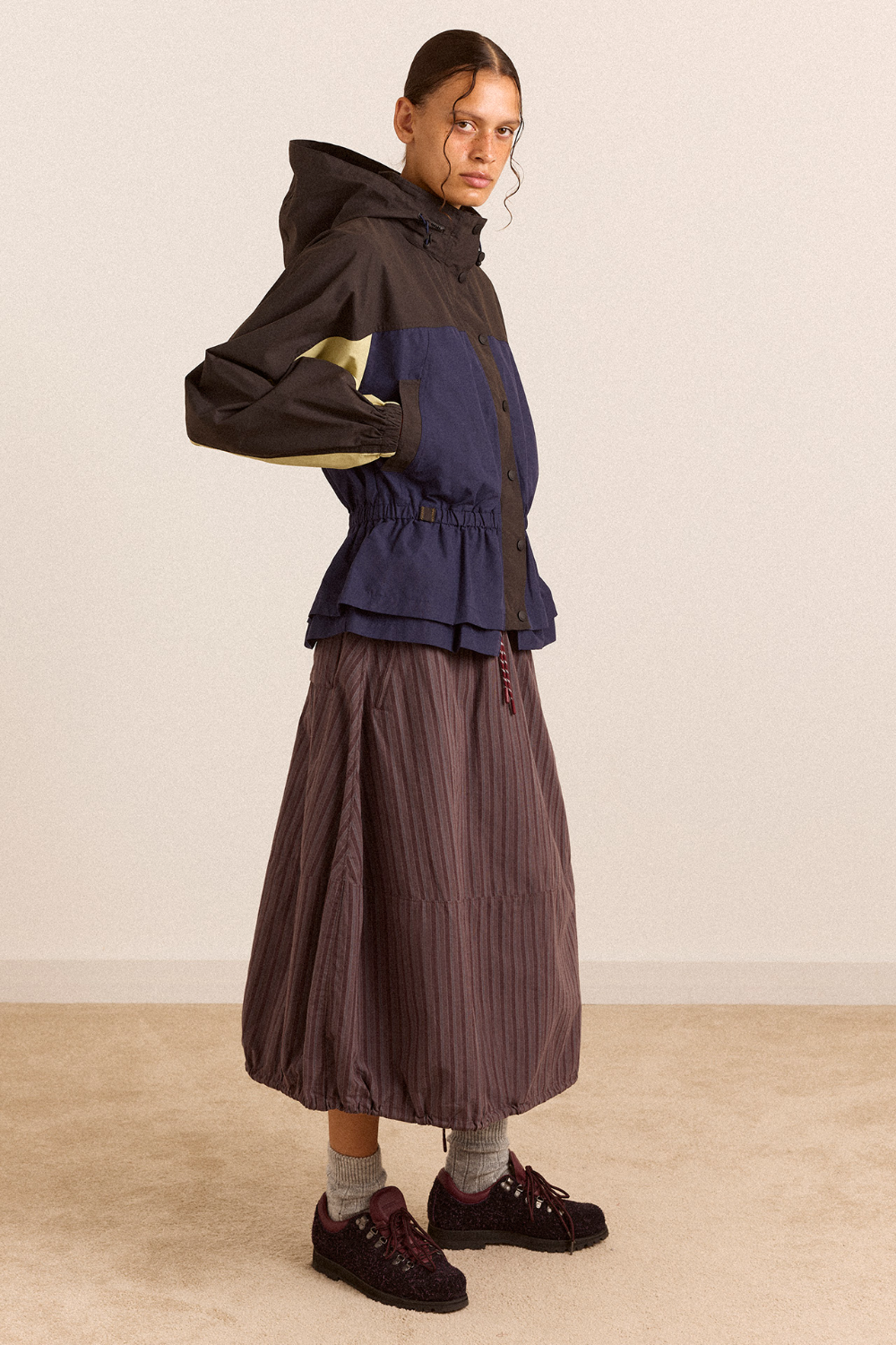 Jupe midi Lainey rayée bordeaux - Damson Madder, photo 4