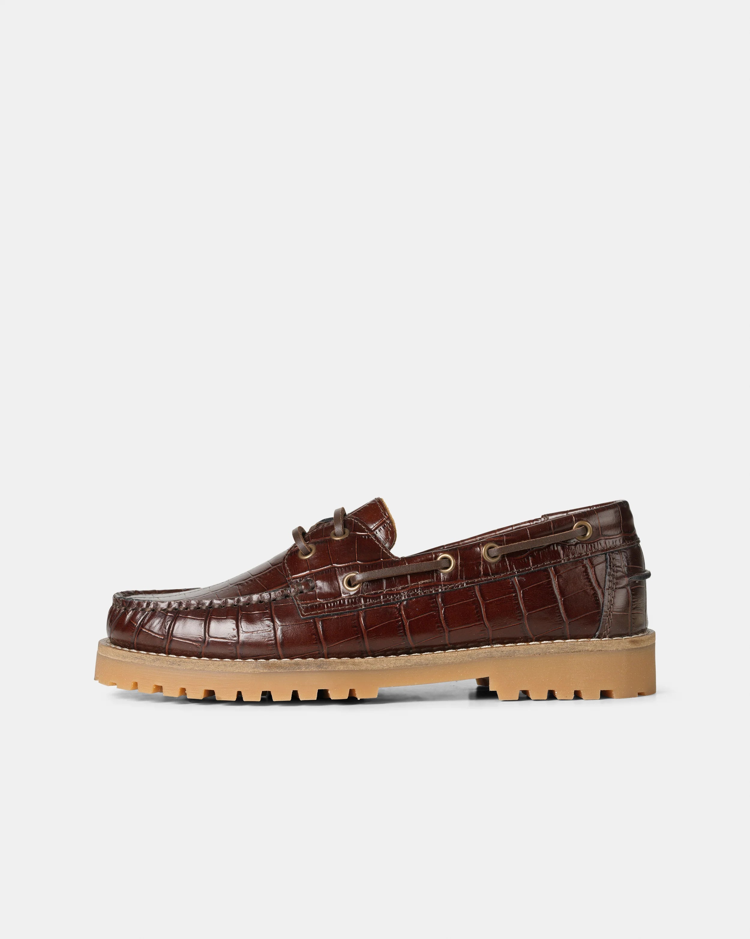 Chaussures Bateau Ollie Croco Marron - Garment Project