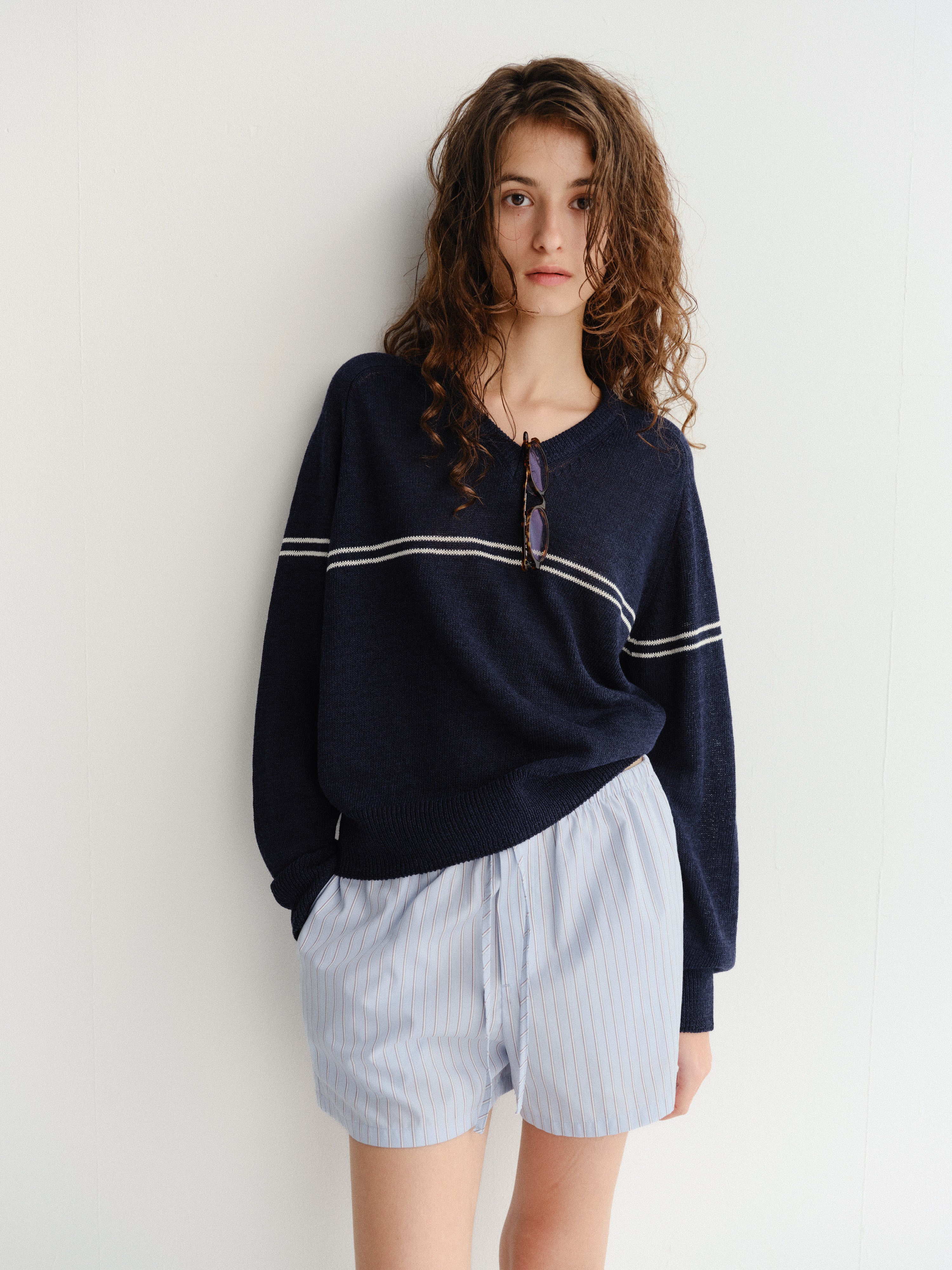 Mini Short Rayé Bleu Coton - Dunst