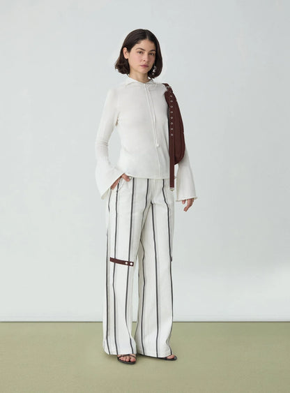 Pantalon Blanc Rayé Velia - Laagam