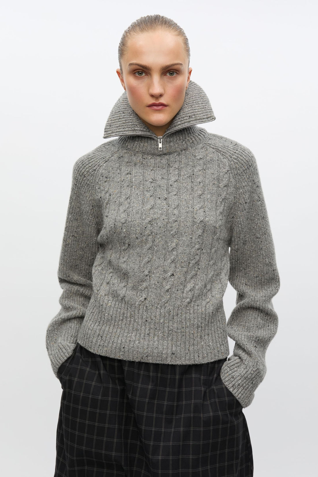 Pull Torsadé Col Montant Saamandy Gris Chiné - Samsoe Samsoe