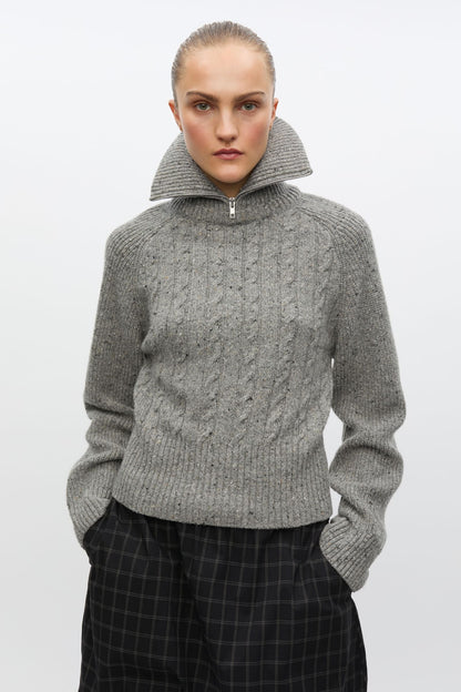 Pull Torsadé Col Montant Saamandy Gris Chiné - Samsoe Samsoe