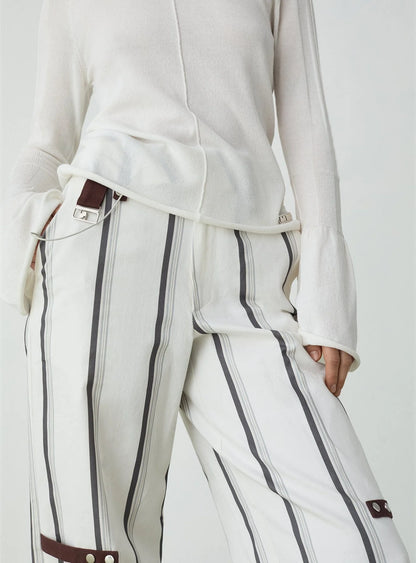 Pantalon Blanc Rayé Velia - Laagam