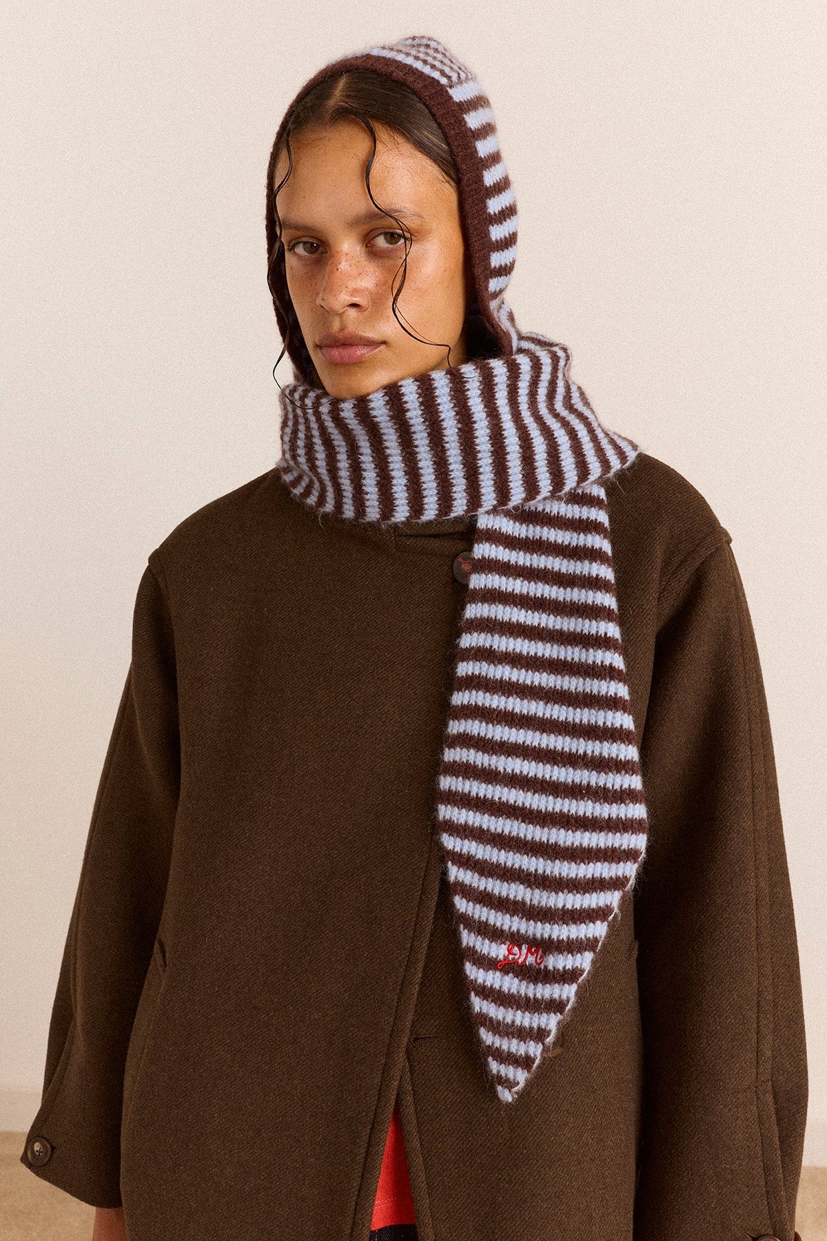 Capuche rayée bleu et chocolat - Damson Madder, photo 2