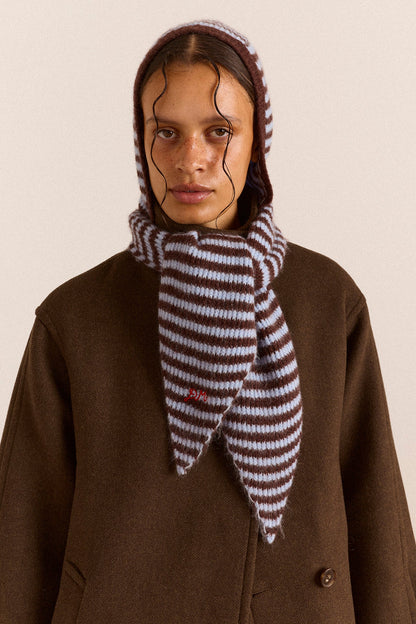 Capuche rayée bleu et chocolat - Damson Madder