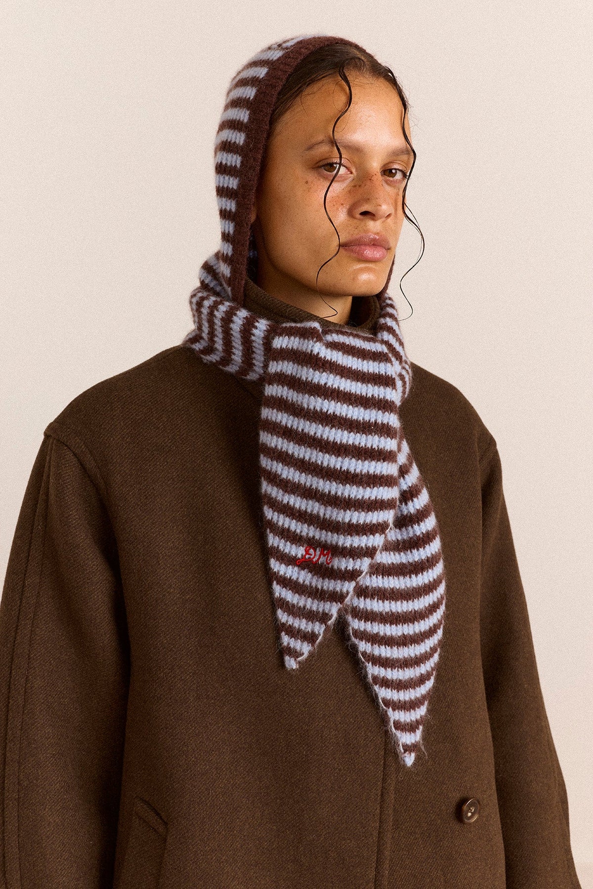 Capuche rayée bleu et chocolat - Damson Madder, photo 4