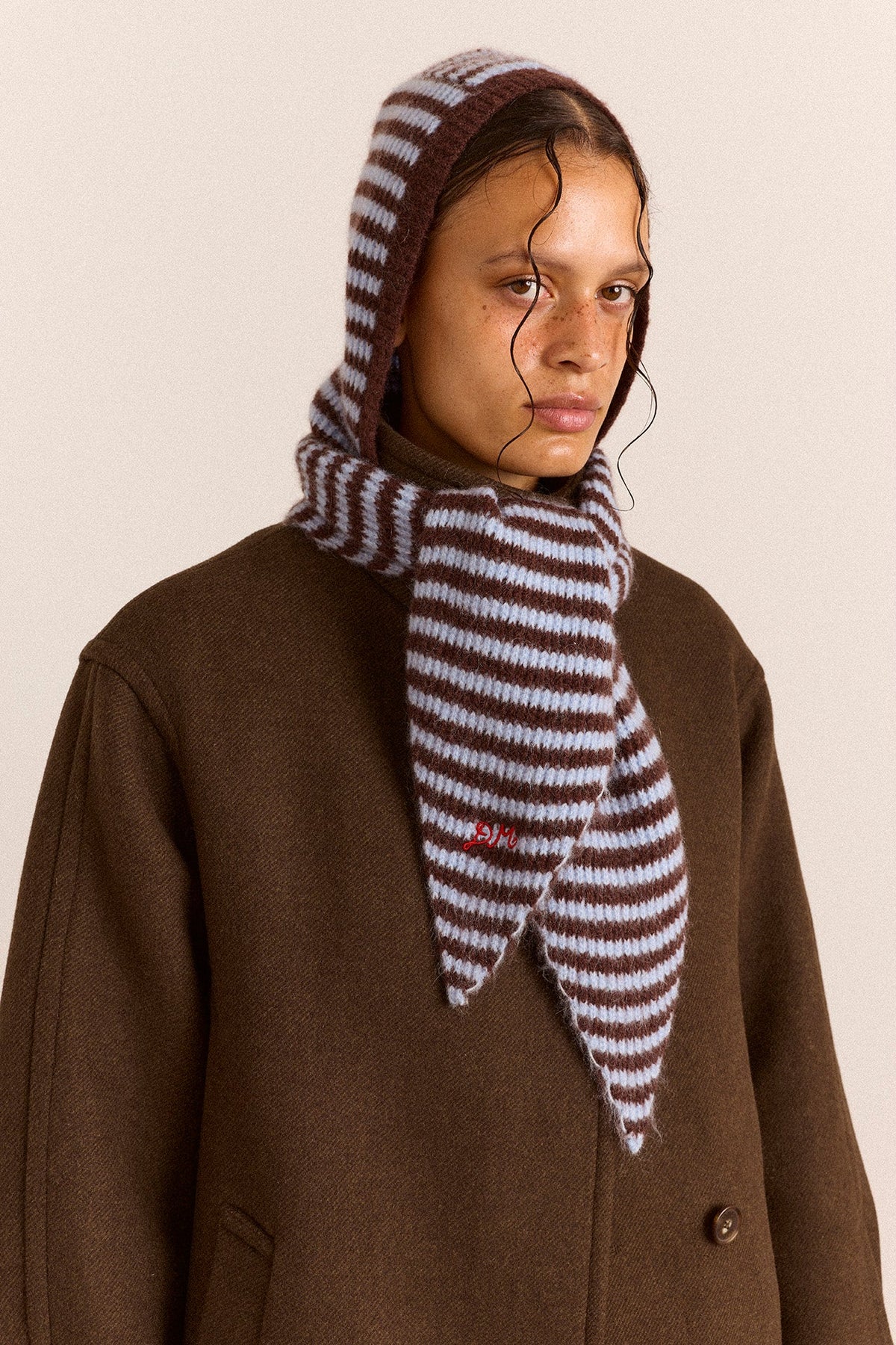 Capuche rayée bleu et chocolat - Damson Madder, photo 5