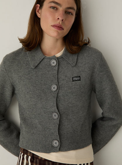 Cardigan court Beverly gris Laagam, col polo - photo 1