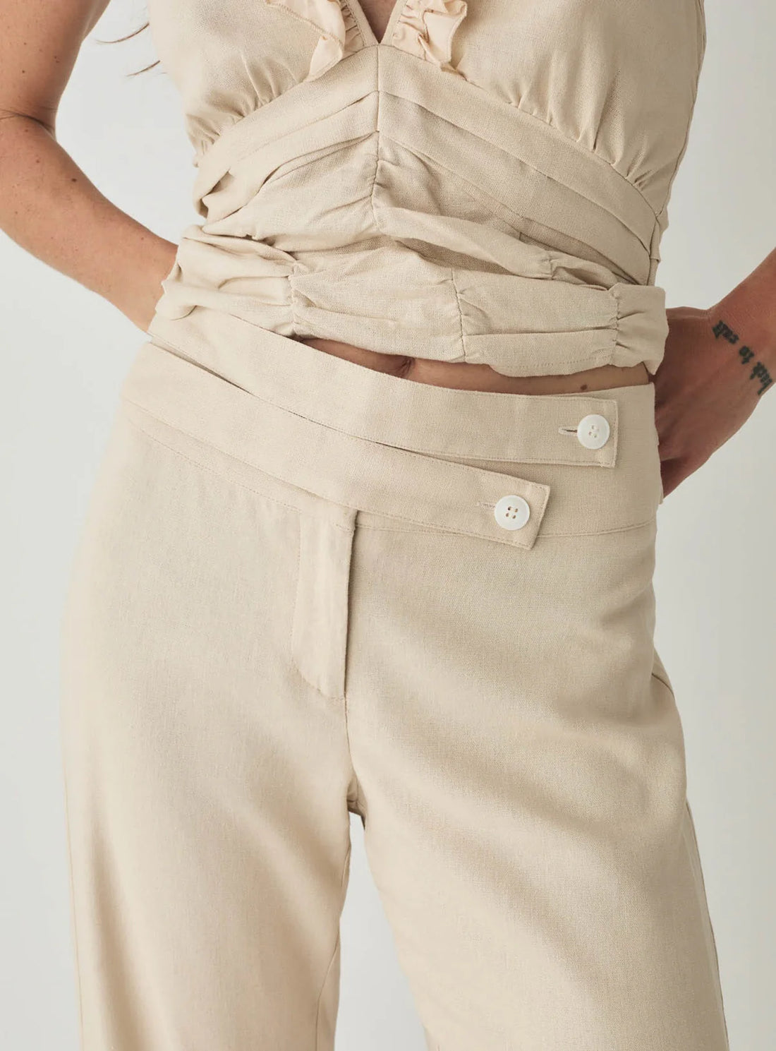 Pantalon Écru en Lin Camila - Laagam