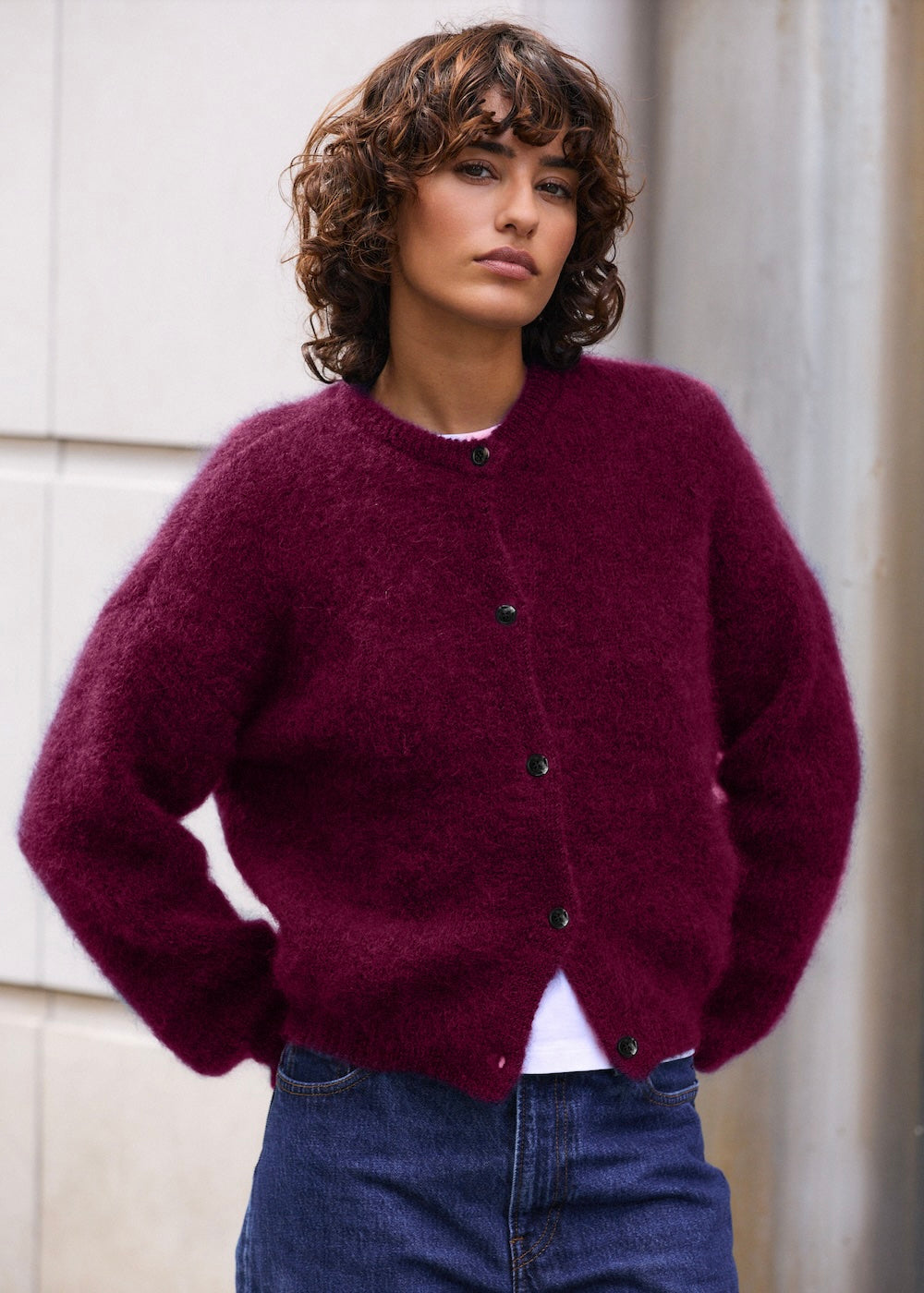 Cardigan Olivia en mohair aubergine Surprise - photo 1