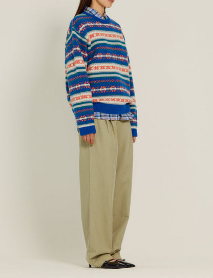 Pull Jacquard Grandpa Knit - Sienne