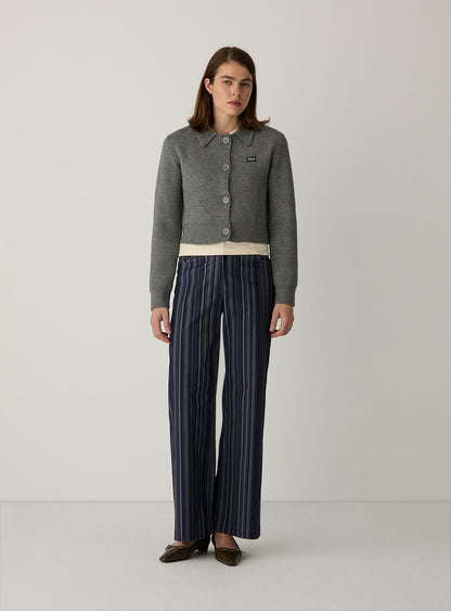 Pantalon droit Holly en velours côtelé rayé bleu Laagam - photo 1