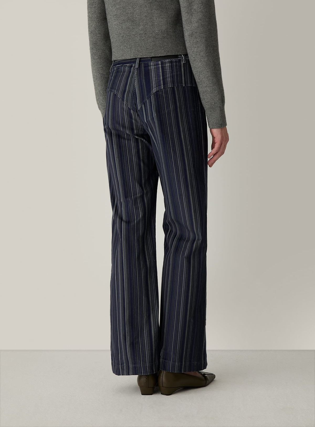 Pantalon droit Holly en velours côtelé rayé bleu Laagam - photo 4