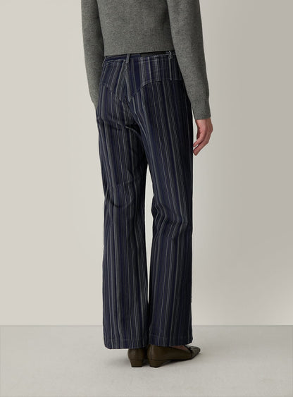 Pantalon droit Holly en velours côtelé rayé bleu Laagam - photo 4