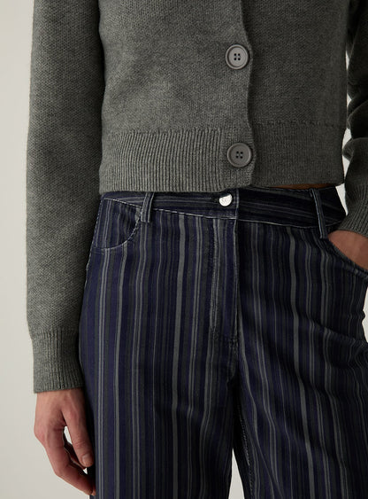 Pantalon droit Holly en velours côtelé rayé bleu Laagam - photo 2