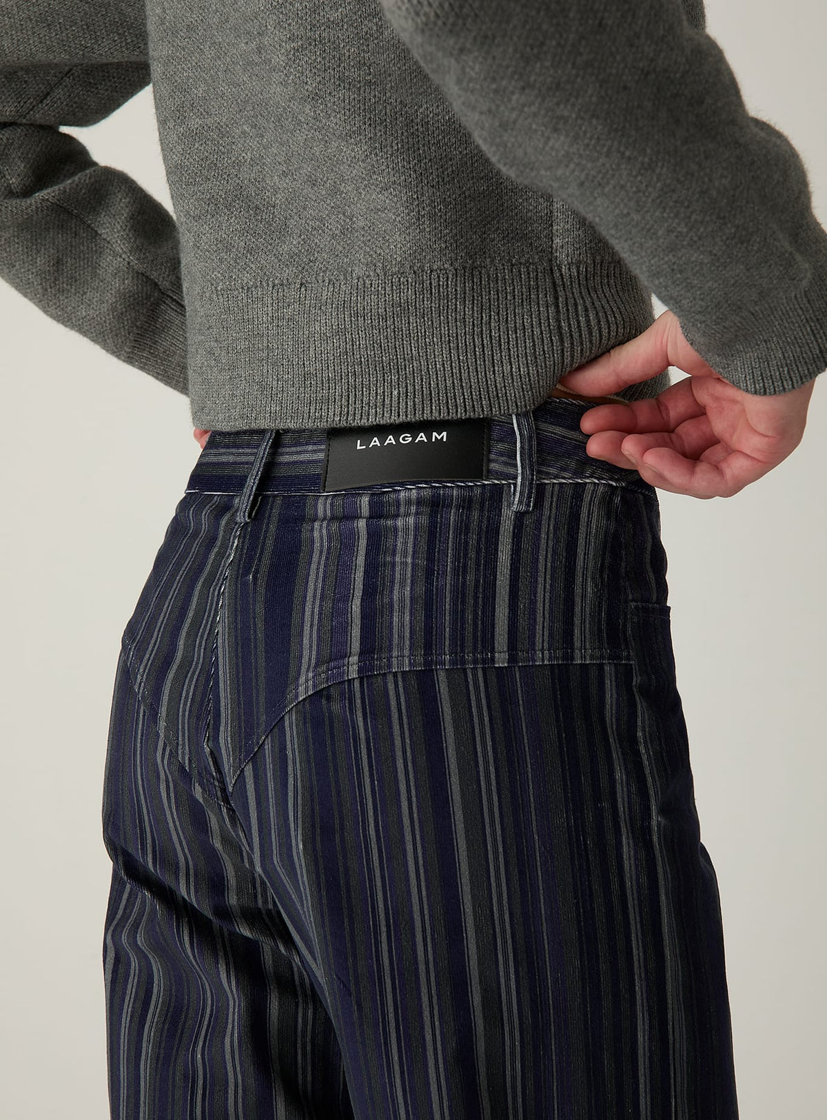 Pantalon droit Holly en velours côtelé rayé bleu Laagam - photo 3
