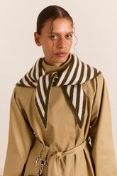 Foulard triangle rayé olive et rose - Damson Madder