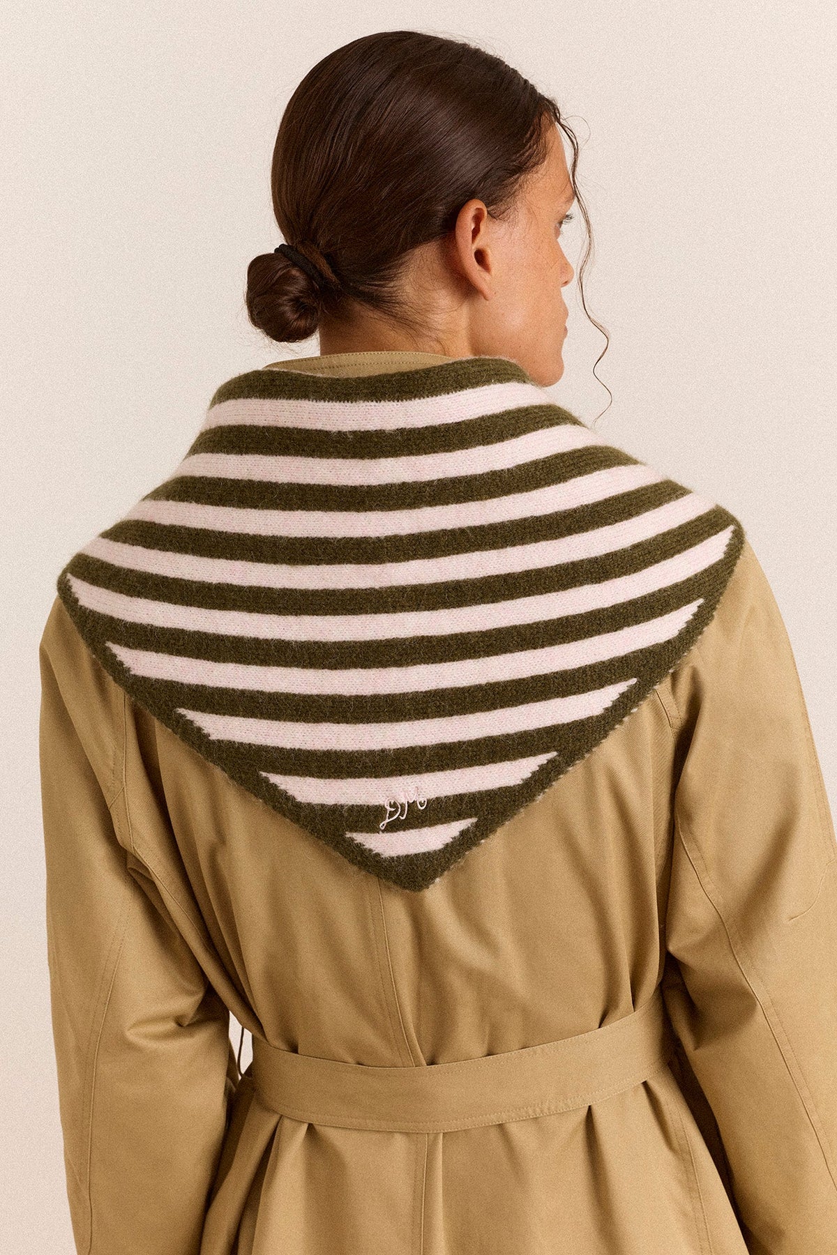 Foulard triangle rayé olive et rose - Damson Madder, photo 5