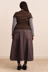 Jupe midi Lainey rayée bordeaux - Damson Madder, photo 9
