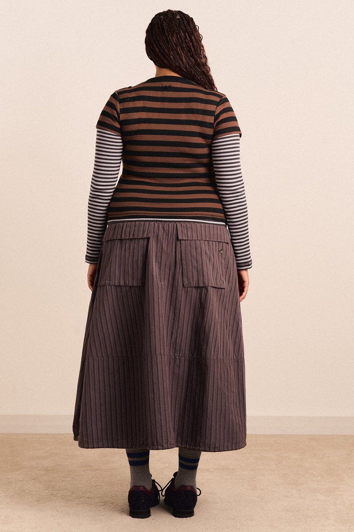 Jupe midi Lainey rayée bordeaux - Damson Madder, photo 9