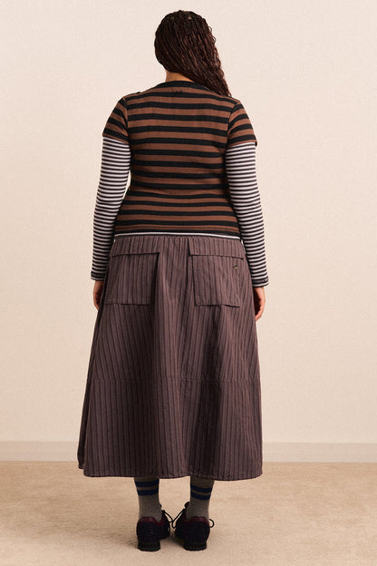 Jupe midi Lainey rayée bordeaux - Damson Madder, photo 9