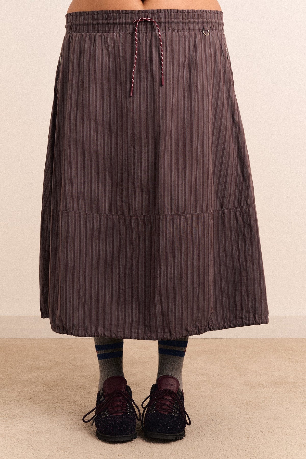 Jupe midi Lainey rayée bordeaux - Damson Madder, photo 7