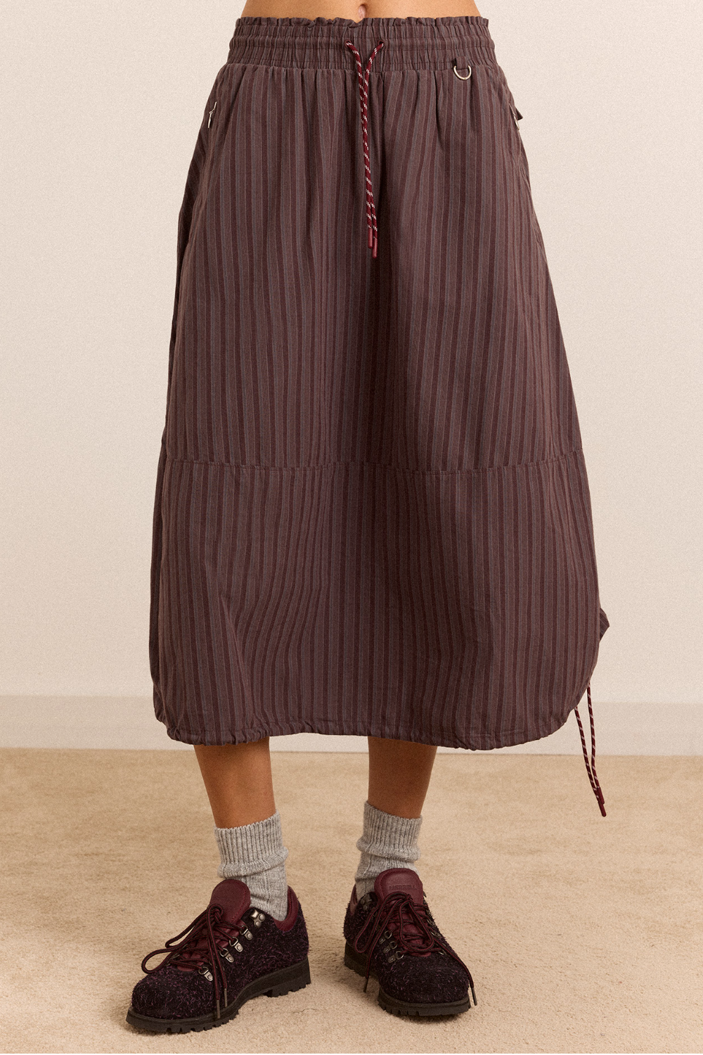 Jupe midi Lainey rayée bordeaux - Damson Madder