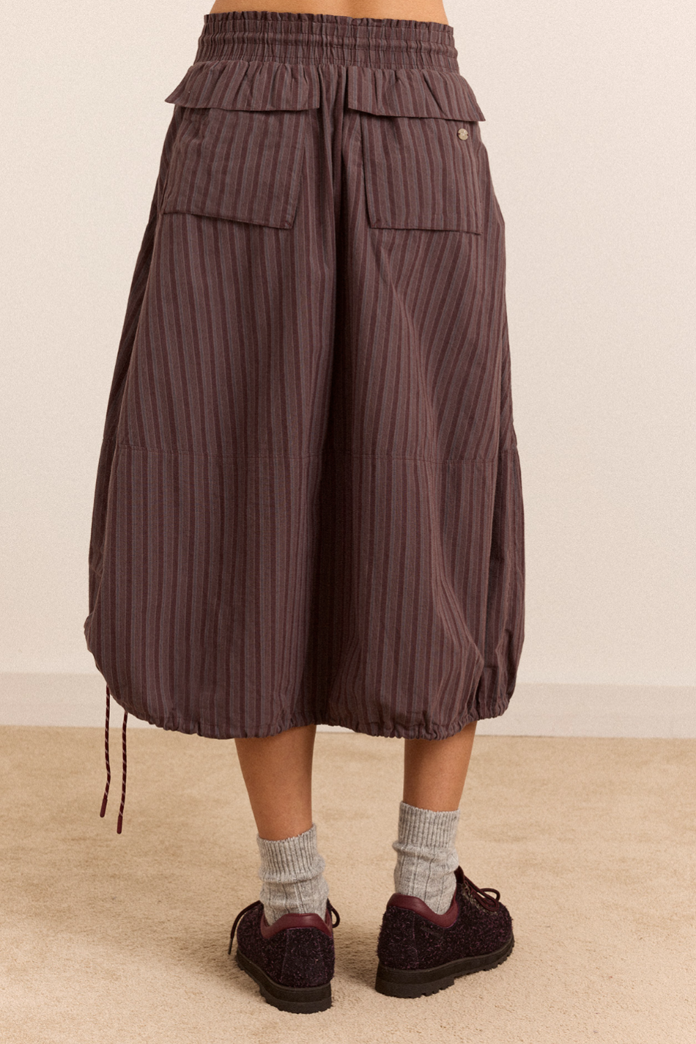 Jupe midi Lainey rayée bordeaux - Damson Madder, photo 8