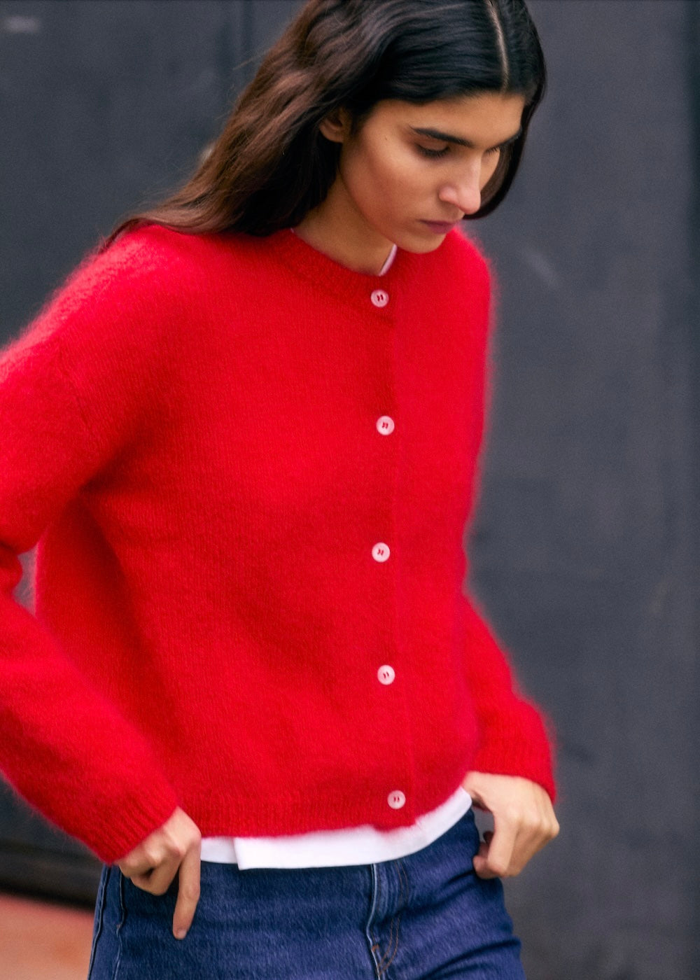 Cardigan Olivia en mohair rouge Surprise - photo 2