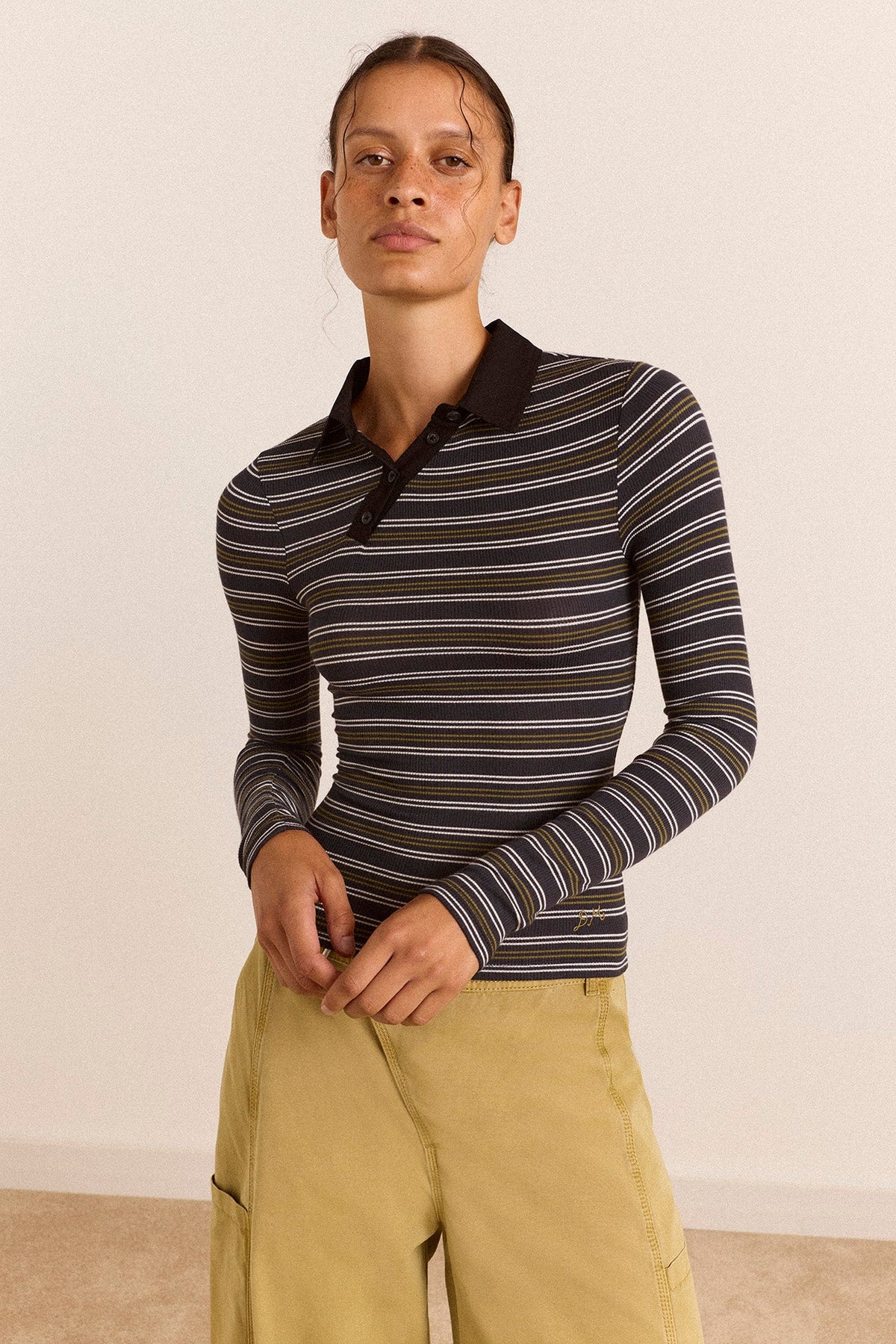Polo rayé manches longues Peyton - Damson Madder