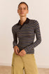 Polo rayé manches longues Peyton - Damson Madder