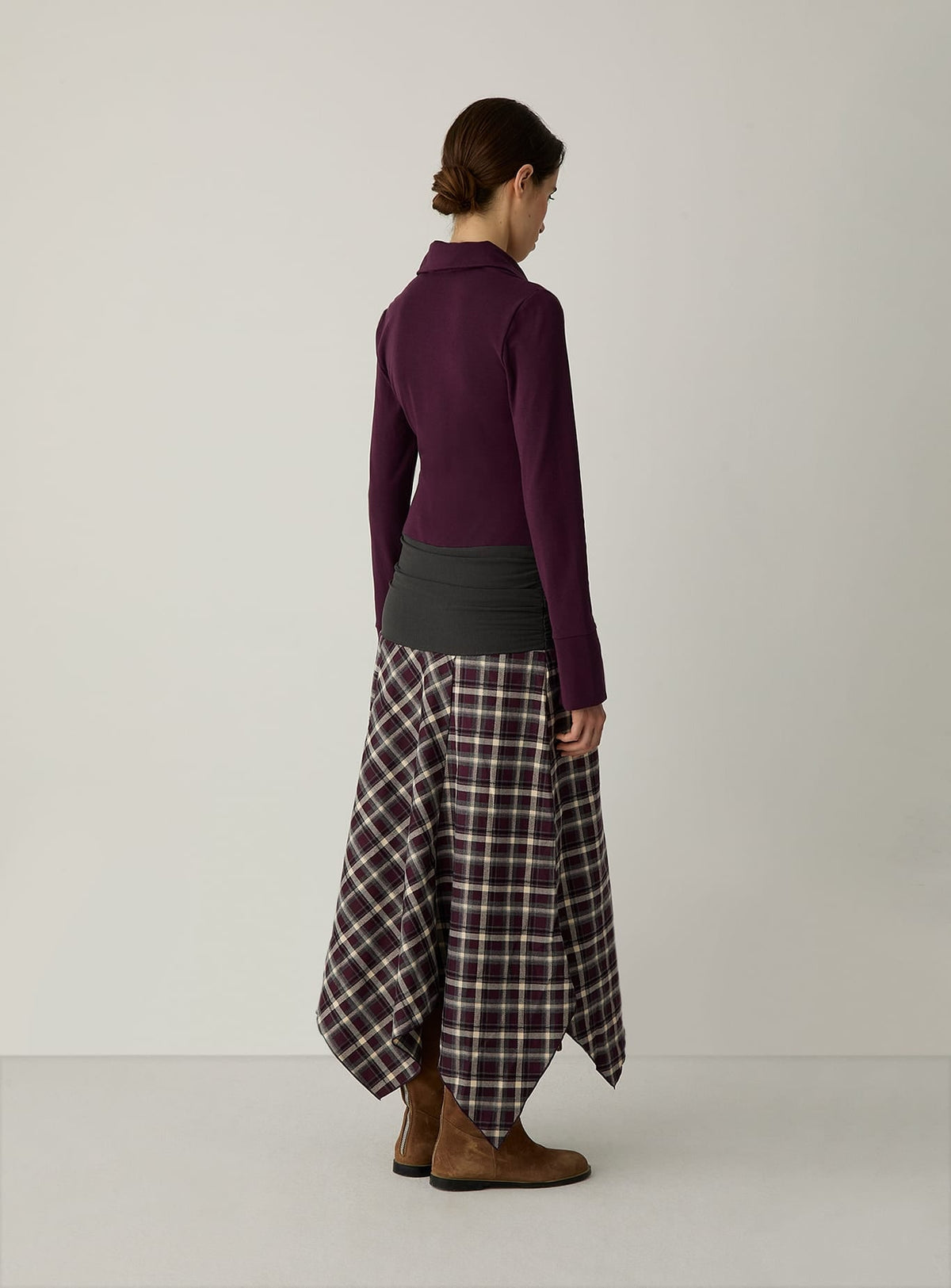 Robe midi Shantel prune à carreaux Laagam, col polo - photo 3