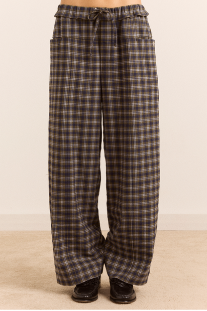 Pantalon Tomasina à carreaux bleu marine et vert Damson Madder