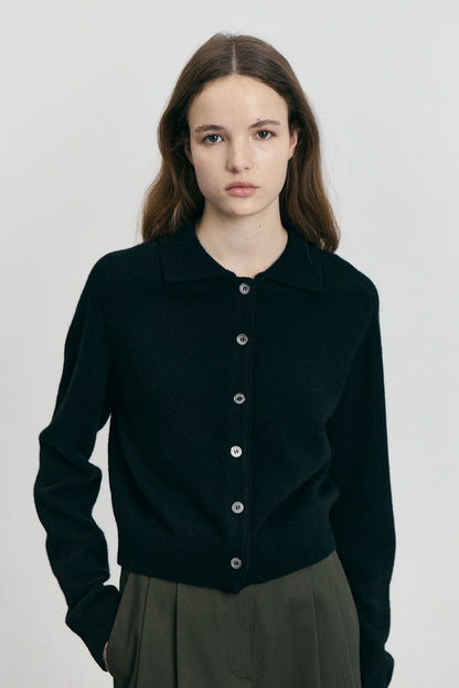 Cardigan Noir Col Polo - Dunst
