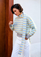 Pull Lala en mohair rayures gris, bleu et jaune Surprise - photo 2