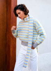 Écharpe Iris en mohair rayures gris, bleu et jaune Surprise - photo 2